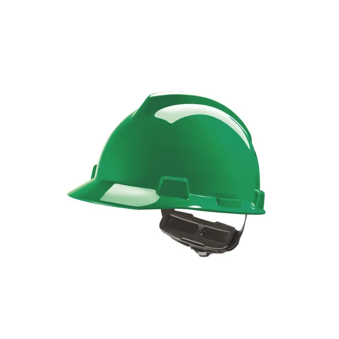 MSA Safety Helmet, V-Gard Polyethylene Cap Style Hard Hat With 4 Point Ratchet Ratchet Suspension Green